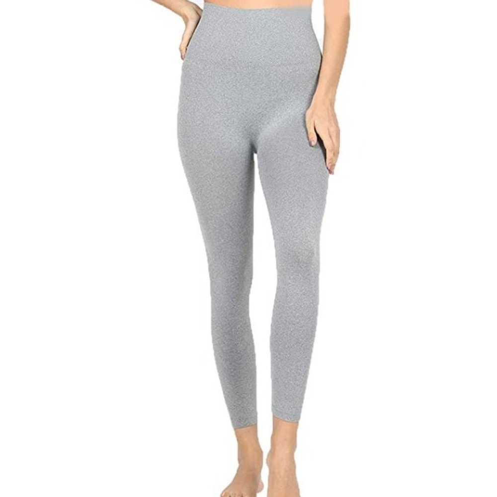 Women Tummy Control High Waist Cropped Leggings - Heather Grey